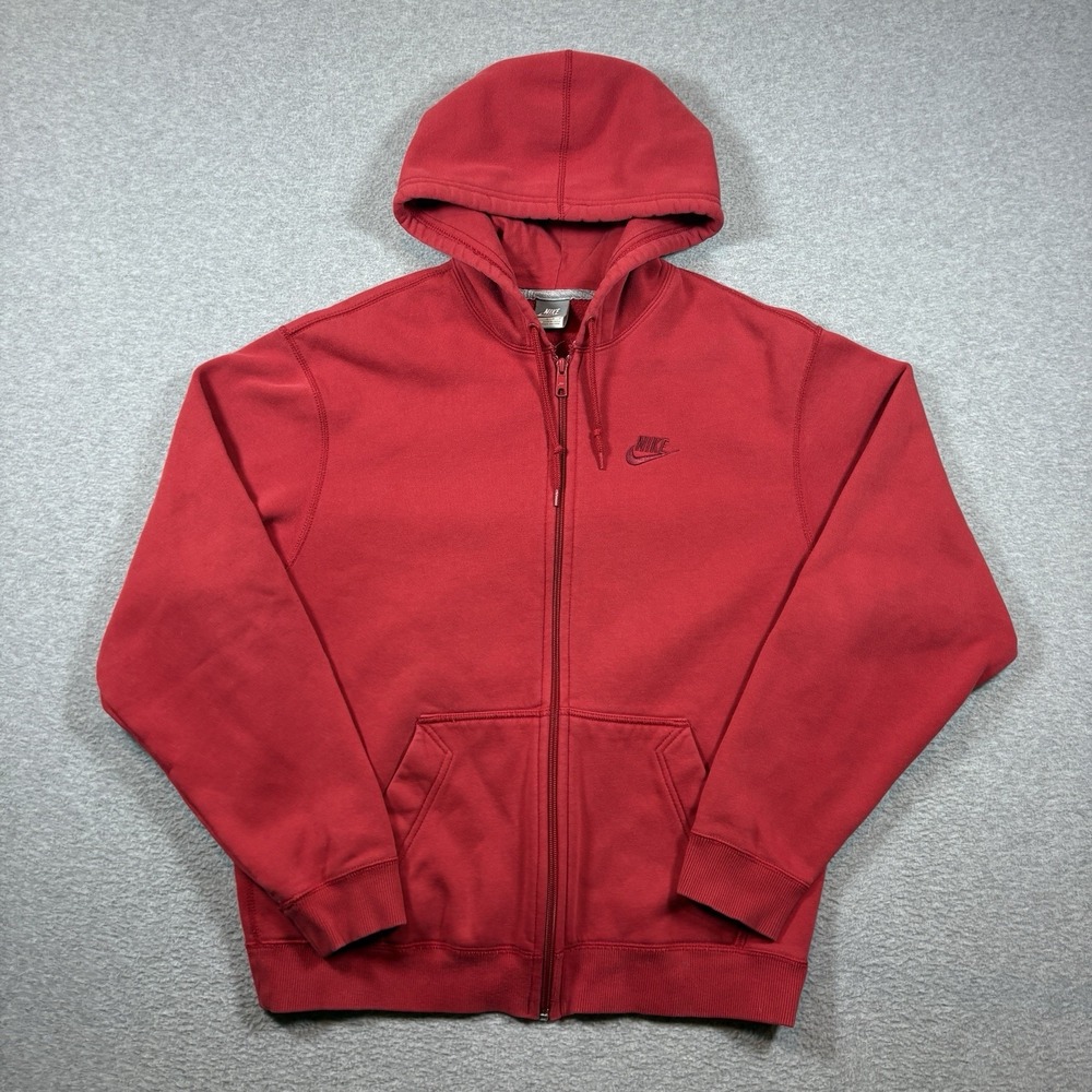 Nike Sportswear Full Zip Hoodie Red Embroidered Swoosh Y2K Mens L Vintage 2000s